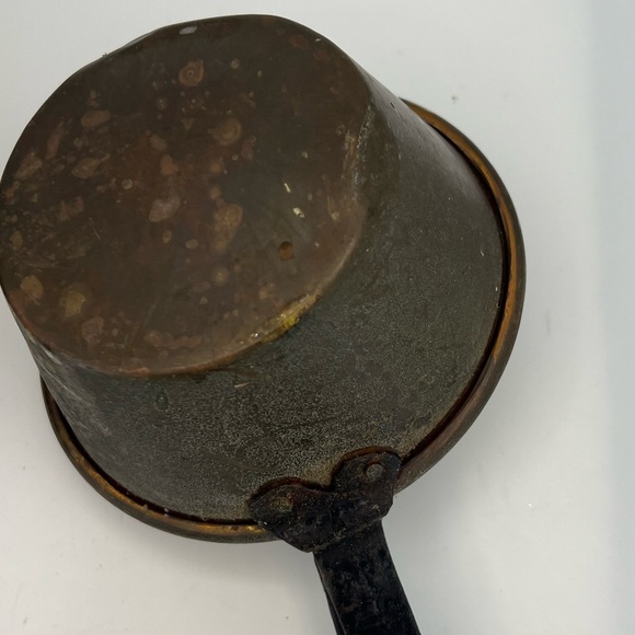 Set of 3 Antique Brass Copper Fireplace Pots with Long Iron Handle Dipper Scoop - Picture 8 of 17